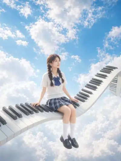 Dreamy Sky Piano Portrait Prompt