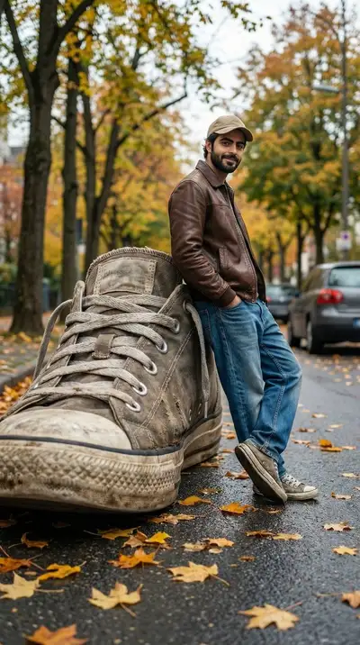 Giant sneaker forced-perspective street photo