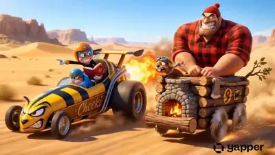 Pixar-style 3D Racing Comedy Scene