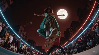 Veo3 Skateboarder Urban Night Cinematic Prompt