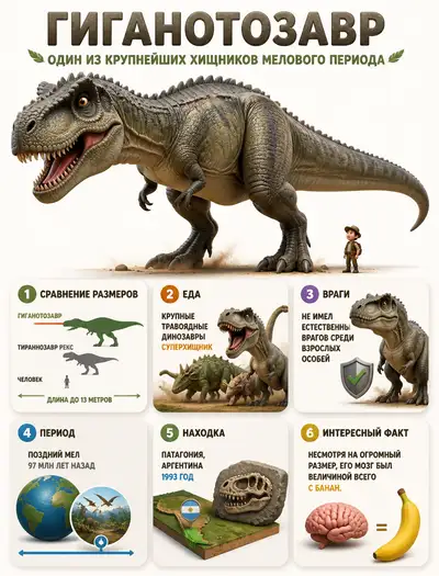 Pixar-style educational infographic of Gigantosaurus for kids