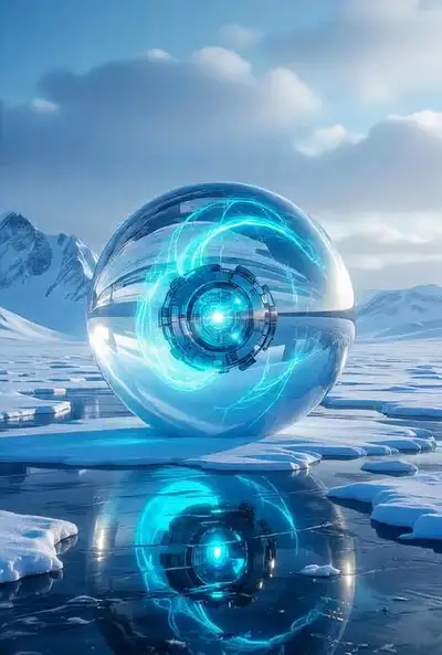 Glowing Energy Sphere in Arctic Landscape