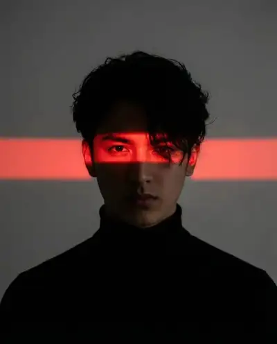 Prompt de retrato de estudio cyberpunk con tira de neón (mujer)