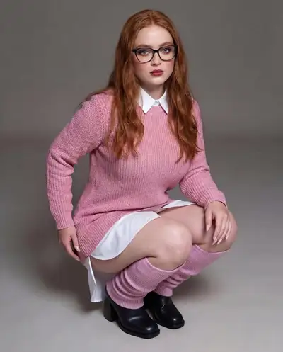Studio Portrait of Woman in Pink Layered Outfit