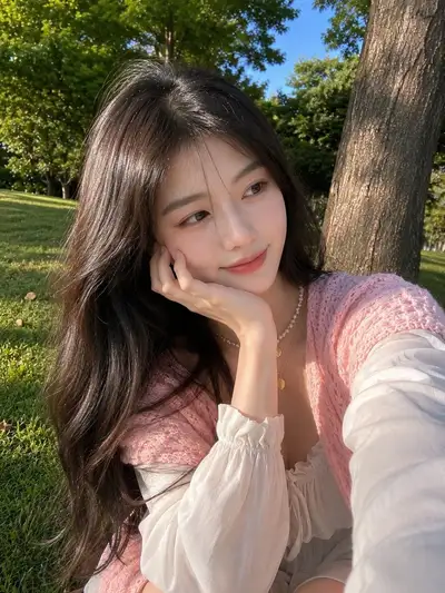 Realistic outdoor selfie portrait in a sunny park