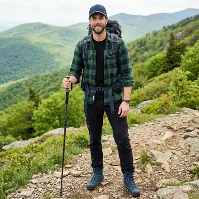 Rugged trekker relaxing at a mountain campsite