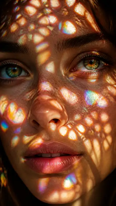 Fotorealistisches Makroporträt mit Kaleidoskoplicht