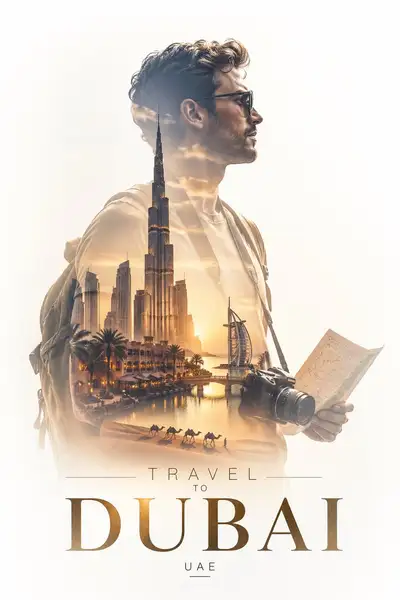 Minimalist Double Exposure Travel Poster for Dubai