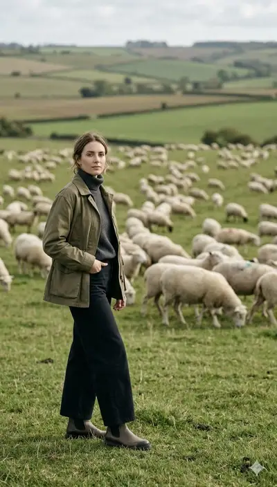 Woman in Pasture with Sheep Portrait