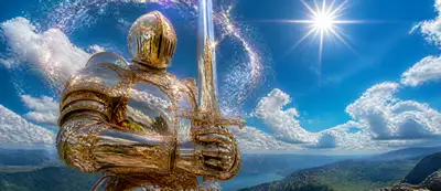Mirror chrome knight armor cosmic fantasy portrait