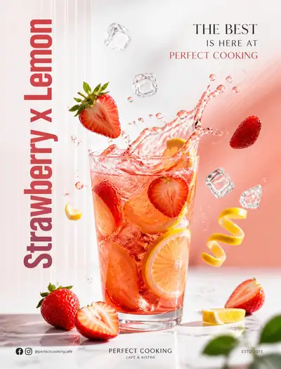 Strawberry Lemon juice splash advertisement poster