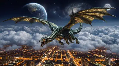 Majestic Dragon Over Night Cityscape