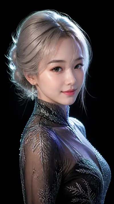 Crystalline black gown portrait with frost embroidery