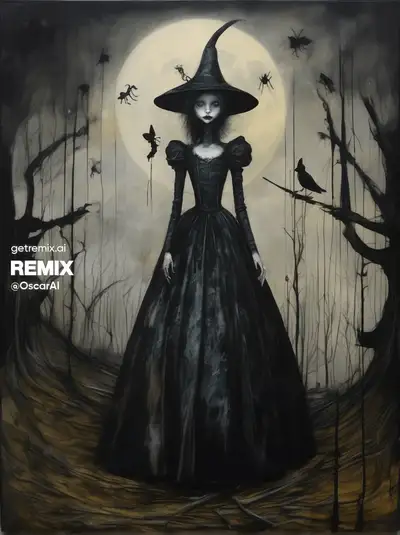 Dark Fairy Tale Horror Character in Santiago Caruso Style