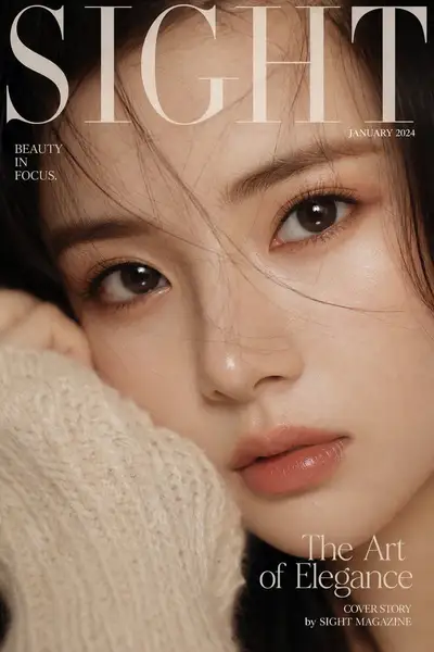 Extreme close-up beauty magazine cover portrait