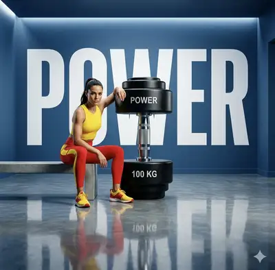 Powerful Athletic Woman with Oversized Dumbbell