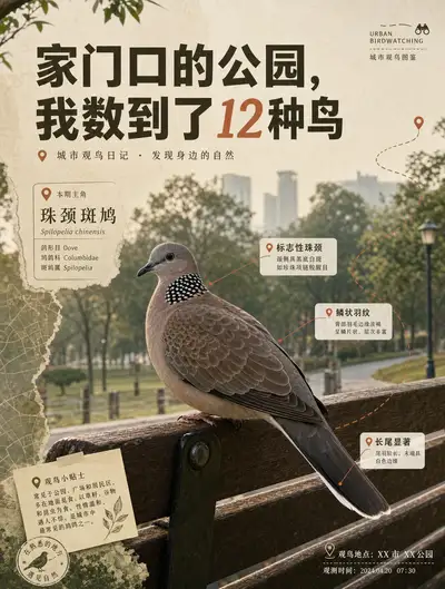 Urban birdwatching Xiaohongshu cover prompt
