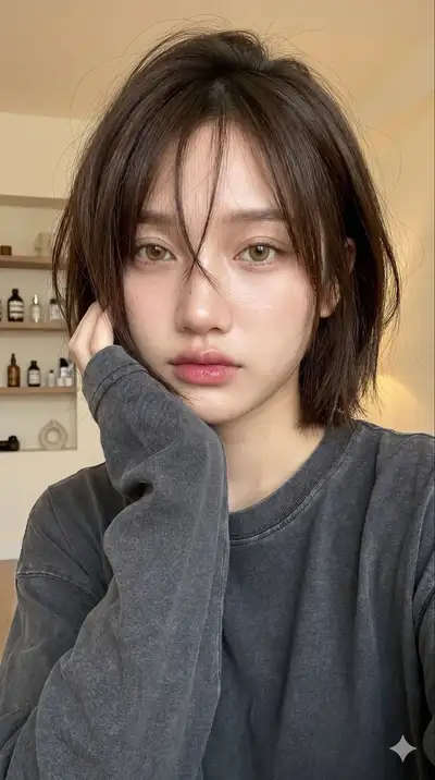 Thoughtful Portrait with Wet Hair Texture