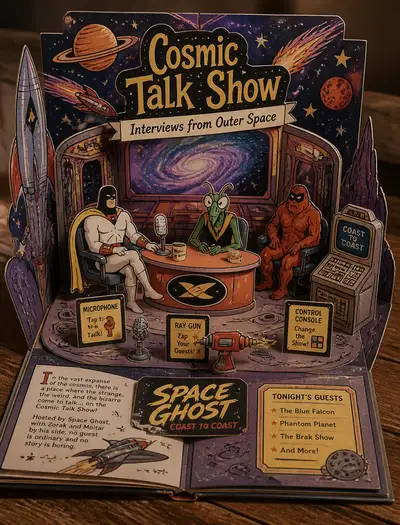 Papercraft-Diorama im Bilderbuchstil zu Space Ghost Coast to Coast