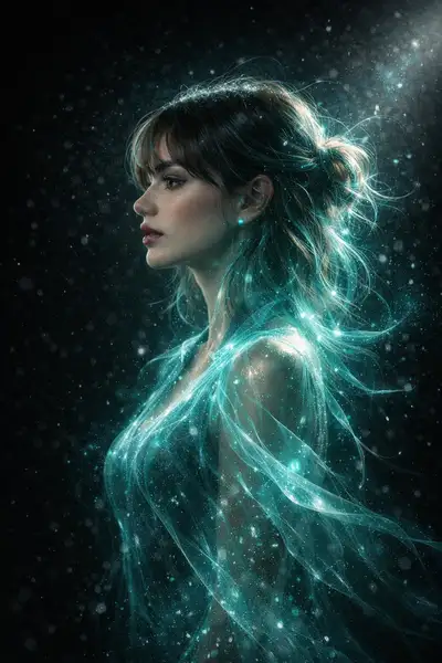 Cinematic Fantasy Portrait with Teal Energy