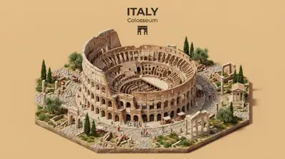 Isometric Miniature Diorama of a Country's Landmark
