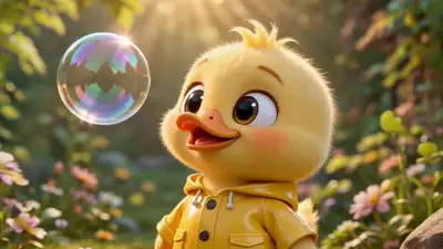 Pixar-style Duckling and Snake Bubble Adventure