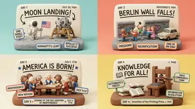 Frise chronologique en diorama d'argile : 4 jours qui ont changé l'histoire