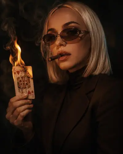 Cinematic Noir Portrait with Fire and Smoke
