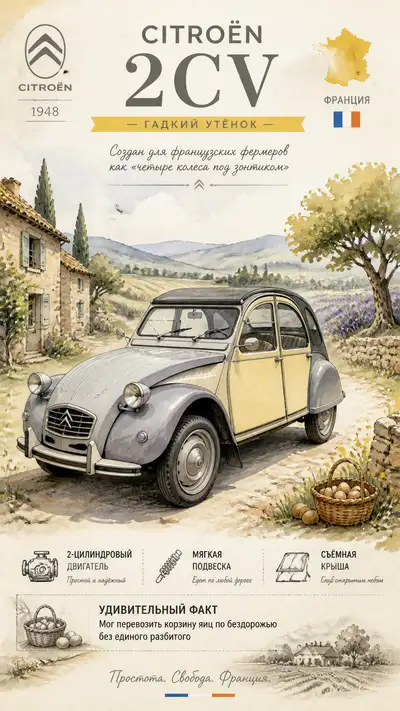 Watercolor poster of the classic Citroen 2CV