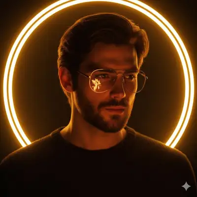 Cinematic portrait of a man with a golden halo glow