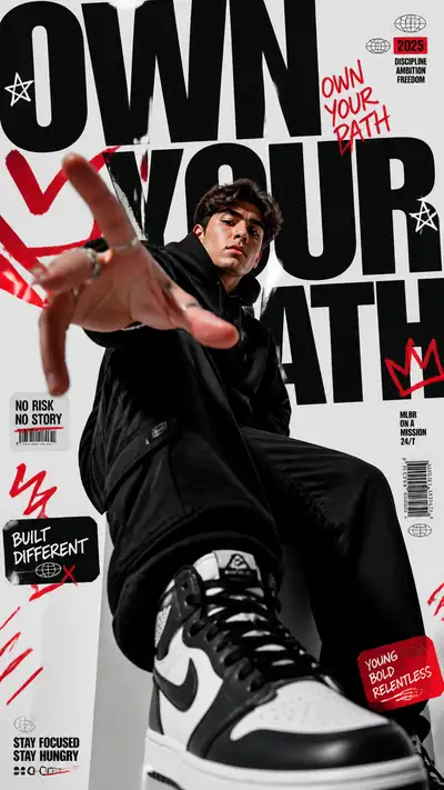 Own Your Path face-reference streetwear poster prompt