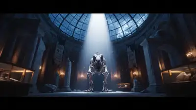 VEO3 Cinematic T-Rex Museum Rampage Prompt