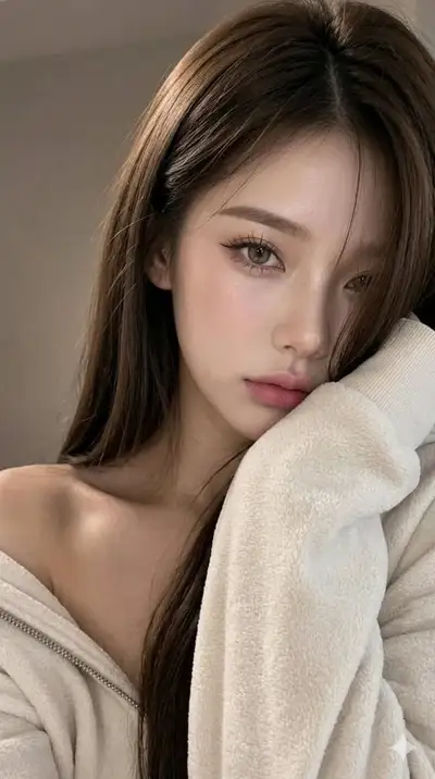 连帽衫特写自拍肖像，配窗帘刘海