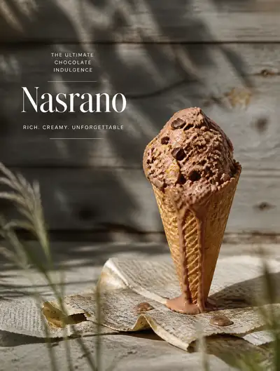 Ultra-realistic melted chocolate ice cream in waffle cone