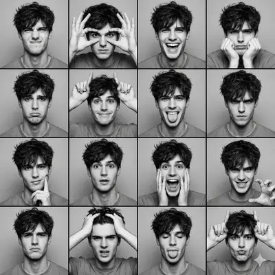 Black and white 4x4 photobooth expression grid