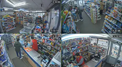 コンビニでの4分割同期監視カメラ風映像