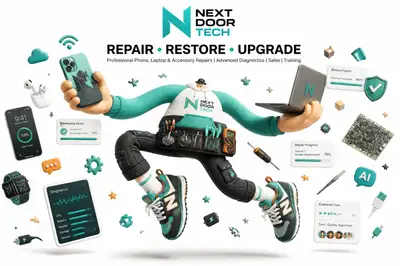 Soft sculpture cartoon mascot for Next Door Tech repair brand