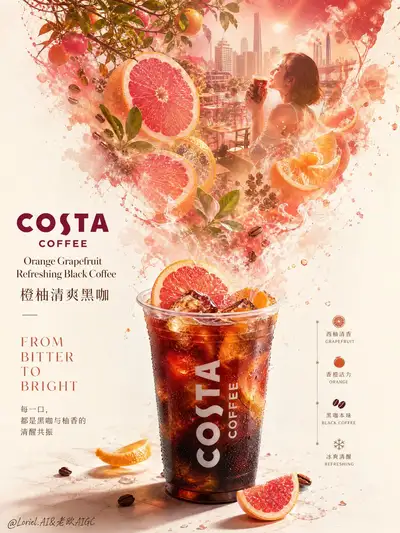 Storytelling beverage poster for a citrus black coffee
