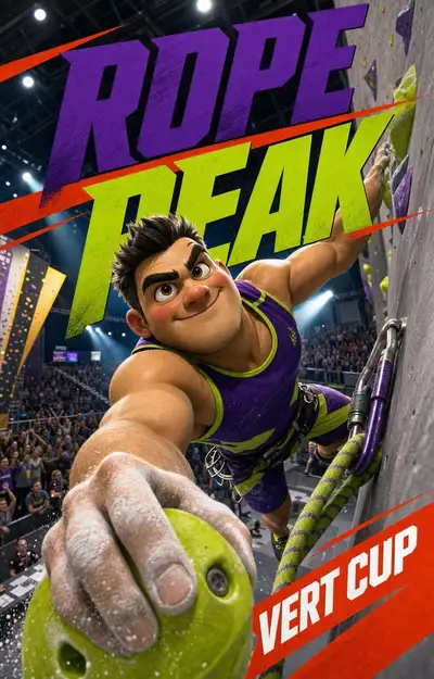 3D CGI cartoon athlete sports poster with realistic stadium