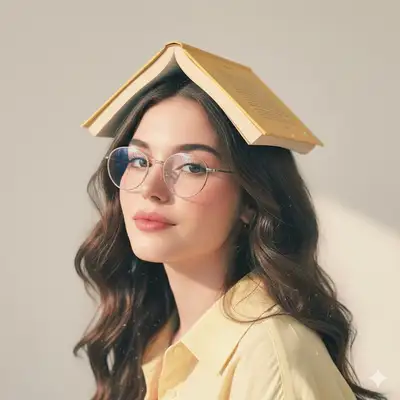 Whimsical Portrait with Book on Head