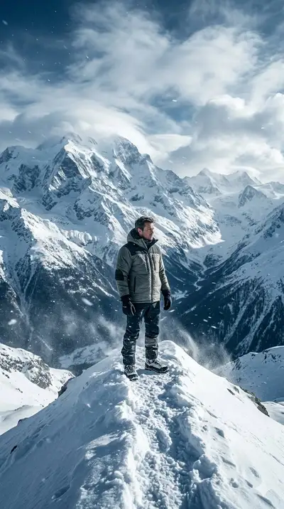 Epic Cinematic Snowy Mountain Ridge Portrait