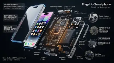 Hyperrealistic exploded 3D view of a product's internal components