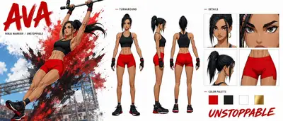 Premium Cinematic Character Bible Sheet for Ninja Warrior AVA