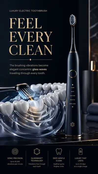 Luxury electric toothbrush glass wave ad concept