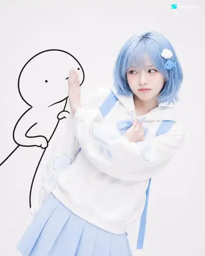 Realistic Portrait with Playful Doodle Figure