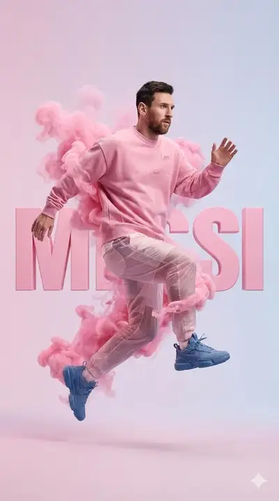Athlete mid-jump with pink powder smoke fashion shot