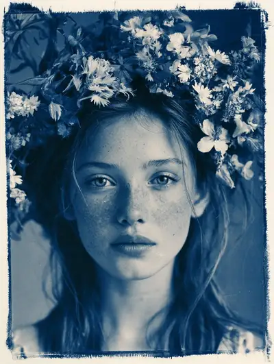 Modèle de style photographique cyanotype façon plan technique