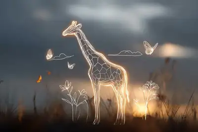 带发光轮廓的极简儿童画风格