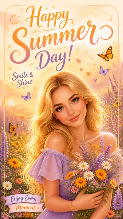 Disney-style summer greeting card with preserved facial identity
