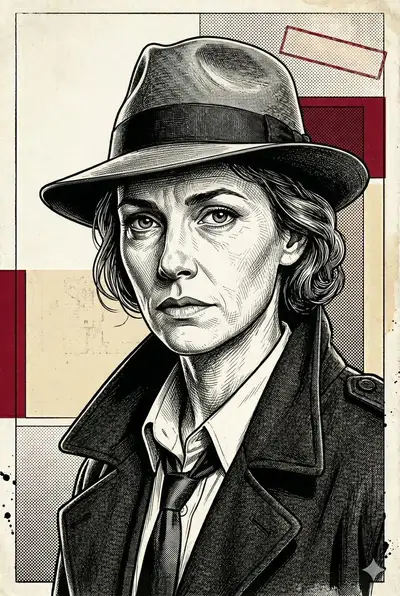 Vintage Noir Detective Woodcut Portrait